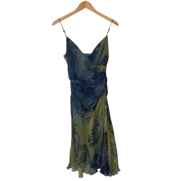 Vintage y2k Laundry by Shelli Segal Beaded Strap Silk Fairy Garden Midi Dress 6 - Picture 3 of 14